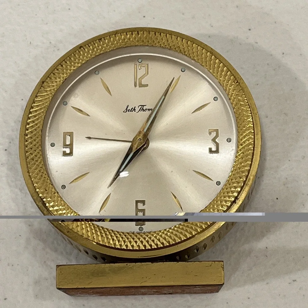 SETH THOMAS GILDED GOLD TRAVEL ALARM CLOCK MODERN DESIGN GERMANY